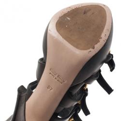 Pre Owned Miu Miu Black Leather Multi Strap Platform Sandals Size 37
