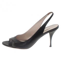 Pre Owned Miu Miu Black Leather Slingback Sandals Size 37
