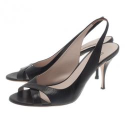 Pre Owned Miu Miu Black Leather Slingback Sandals Size 37