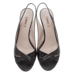 Pre Owned Miu Miu Black Leather Slingback Sandals Size 37