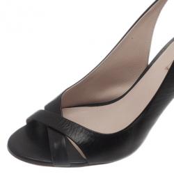 Pre Owned Miu Miu Black Leather Slingback Sandals Size 37