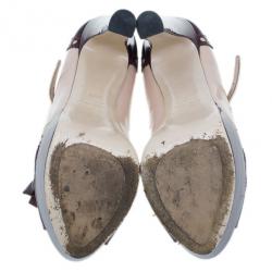 مملوكة مسبقًا حذاء كعب عالي ميوميو ماري جين فيونكة لامعة بلونين وكعب أمامي مقاس 38.5