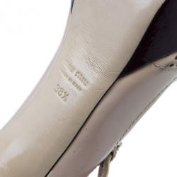 مملوكة مسبقًا حذاء كعب عالي ميوميو ماري جين فيونكة لامعة بلونين وكعب أمامي مقاس 38.5