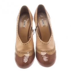 مملوكة مسبقًا Miu Miu Beige Patent Leather Brogue Pumps Size 38