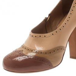 مملوكة مسبقًا Miu Miu Beige Patent Leather Brogue Pumps Size 38