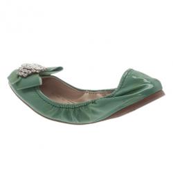 Pre Owned Miu Miu Green Patent Leather Jeweled Ballet Flats Size 41