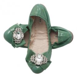 Pre Owned Miu Miu Green Patent Leather Jeweled Ballet Flats Size 41