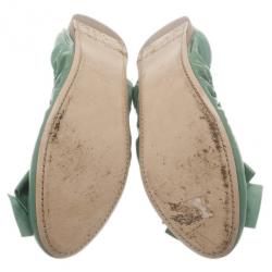 Pre Owned Miu Miu Green Patent Leather Jeweled Ballet Flats Size 41