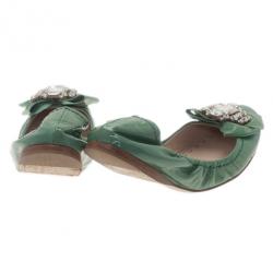 Pre Owned Miu Miu Green Patent Leather Jeweled Ballet Flats Size 41
