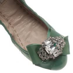 Pre Owned Miu Miu Green Patent Leather Jeweled Ballet Flats Size 41