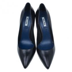 Pre Owned Miu Miu Black Leather Pointed Toe Pumps Size 38.5