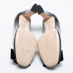 Miu Miu Black Patent Leather Bow Open Toe Block Heel Pumps Size 39.5