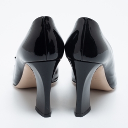 Miu Miu Black Patent Leather Bow Open Toe Block Heel Pumps Size 39.5