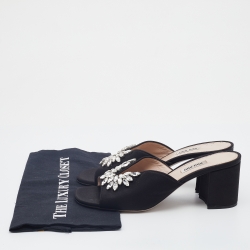 مملوكة مسبقًا Miu Miu Black Satin Crystal Embellished Block Heel Slide Sandals Size 40