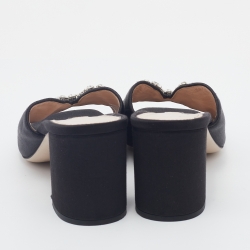 مملوكة مسبقًا Miu Miu Black Satin Crystal Embellished Block Heel Slide Sandals Size 40