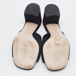 مملوكة مسبقًا Miu Miu Black Satin Crystal Embellished Block Heel Slide Sandals Size 40