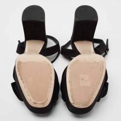 Miu Miu Black Satin Crystal Embellished Block Heel Ankle Strap Platform Sandals Size 38