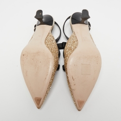 Miu Miu Metallic Gold Glitter Bows Slingback Pumps Size 37.5