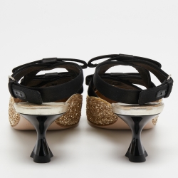 Miu Miu Metallic Gold Glitter Bows Slingback Pumps Size 37.5