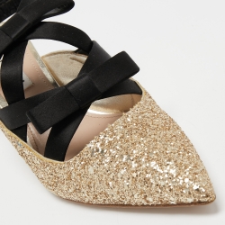 Miu Miu Metallic Gold Glitter Bows Slingback Pumps Size 37.5