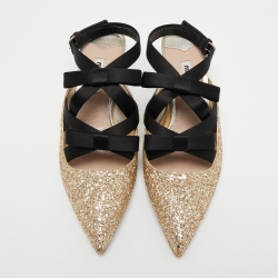 Miu Miu Metallic Gold Glitter Bows Slingback Pumps Size 37.5