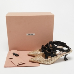 Miu Miu Metallic Gold Glitter Bows Slingback Pumps Size 37.5