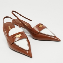Pre Owned Miu Miu Brown Leather Slingback  Loafer Pumps Size 38