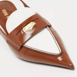 Pre Owned Miu Miu Brown Leather Slingback  Loafer Pumps Size 38