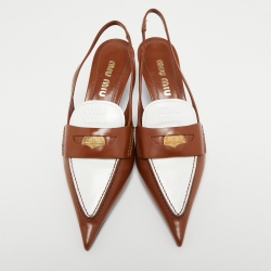 Pre Owned Miu Miu Brown Leather Slingback  Loafer Pumps Size 38