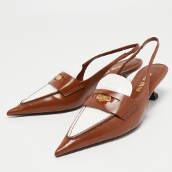 Pre Owned Miu Miu Brown Leather Slingback  Loafer Pumps Size 38