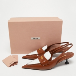 Pre Owned Miu Miu Brown Leather Slingback  Loafer Pumps Size 38