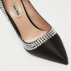 Miu Miu Black Satin Embellished Pointed Toe Pumps Size 37.5