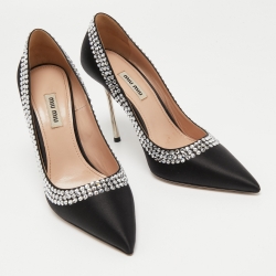 Miu Miu Black Satin Embellished Pointed Toe Pumps Size 37.5