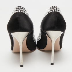 Miu Miu Black Satin Embellished Pointed Toe Pumps Size 37.5