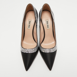 Miu Miu Black Satin Embellished Pointed Toe Pumps Size 37.5