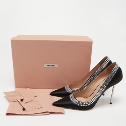 Miu Miu Black Satin Embellished Pointed Toe Pumps Size 37.5