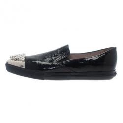 مملوكة مسبقًا حذاء مريح ميو ميو جلد أسود زخارف كريستالية مقاس 42