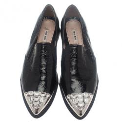 مملوكة مسبقًا حذاء مريح ميو ميو جلد أسود زخارف كريستالية مقاس 42