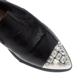 مملوكة مسبقًا حذاء مريح ميو ميو جلد أسود زخارف كريستالية مقاس 42
