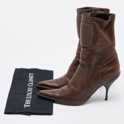 Miu Miu Brown Leather Mid Calf Pointed Toe Boots Size 40