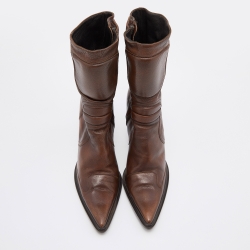 Miu Miu Brown Leather Mid Calf Pointed Toe Boots Size 40