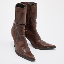 Miu Miu Brown Leather Mid Calf Pointed Toe Boots Size 40
