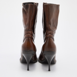 Miu Miu Brown Leather Mid Calf Pointed Toe Boots Size 40