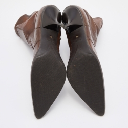 Miu Miu Brown Leather Mid Calf Pointed Toe Boots Size 40