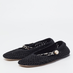 Miu Miu Black Mesh Mary Jane Pearl Chain Embellished Ballet Flats Size 38