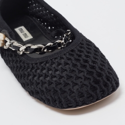 Miu Miu Black Mesh Mary Jane Pearl Chain Embellished Ballet Flats Size 38