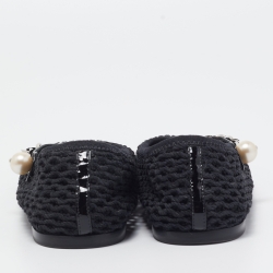 Miu Miu Black Mesh Mary Jane Pearl Chain Embellished Ballet Flats Size 38