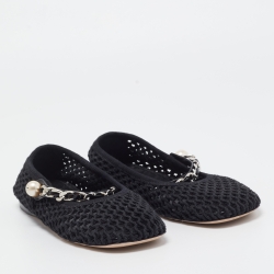 Miu Miu Black Mesh Mary Jane Pearl Chain Embellished Ballet Flats Size 38