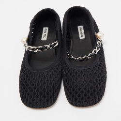 Miu Miu Black Mesh Mary Jane Pearl Chain Embellished Ballet Flats Size 38