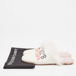Miu Miu White Canvas And Fur Mule Flats Size 39